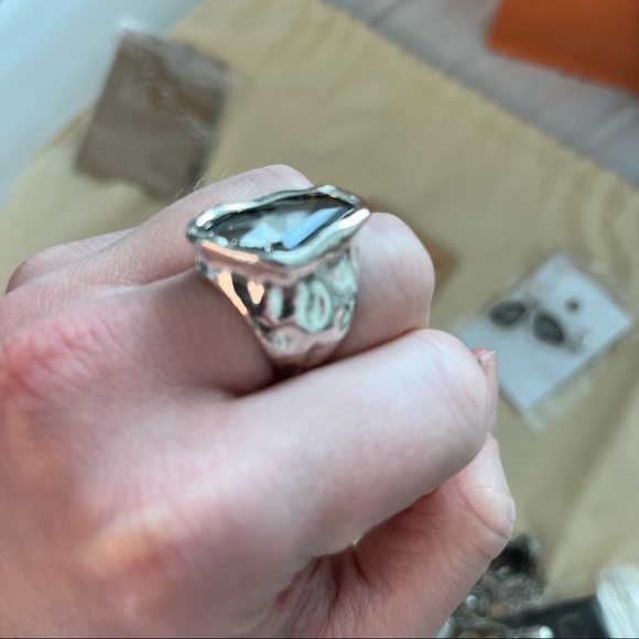 Irregular Artisanal Black Resin Crystal Chunky Silver Ring - Picture 6 of 8